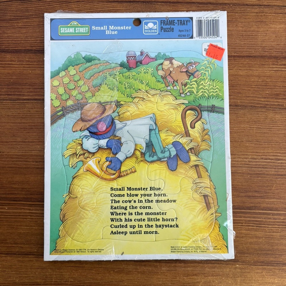 Vintage Sesame Street Small Monster Blue Golden Frame Tray Puzzle 1989
